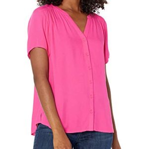 41b0cbgRdAL.jpg Women's Relaxed-Fit Short-Sleeve Woven Blouse