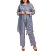 41cBvqMbLrL.jpg Plus Size Elegant Mother of The Bride Pant Suits Chiffon Pant with Women's Tank Top and Sequin Lace Jacket Evening Gown