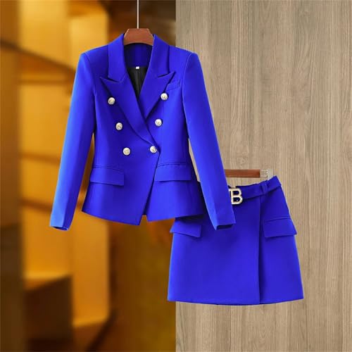 Women Double Breasted Long Sleeve Blazers Pencil Skirt Set Professional Office Work Wear Business Suit