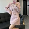 41d9vvk5JsL.jpg Women Crop Top Woolen Short Jacket Coat Mini Skirts Sets Pink Two Piece Suits