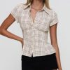 41dekAnftL.jpg Women Y2K Cap Sleeve Button Down Shirt Slim Fit Crop Coquette Shirt V Neck 90s Vintage Preppy Blouse Top