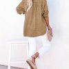 41dfzOsGMuL.jpg Womens Casual Button V Neck Long Sleeve Shirts Oversized Solid Blouses Tops