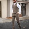 41dmxuESnaL.jpg Vintage Men's Suit 3 Piece Plaid Tweed Herringbone Suits for Wedding Business Blazer Vest Pants