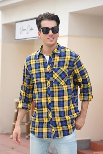 41e7ubJWR6L.jpg Men's Casual Plaid Flannel Long Sleeve Button Down Shirt