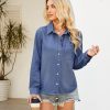 41ekPqA8poL.jpg Denim Button Down Shirts for Women Long Sleeve Lightweight Western Relaxed Single Pocket Jean Shirt Shacket Top