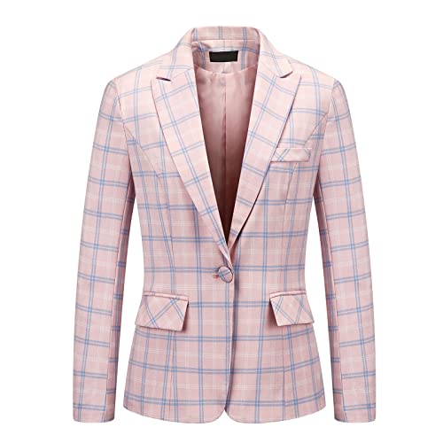 Womens 2 Piece Plaid Suits Set Business Office One Button Blazer Jacket Casual Long Sleeve Pant Suit Set