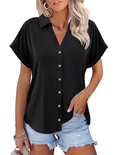 41ewJh2uoYL.jpg Women's Short Sleeve Polo Tops Summer Button Down Collared T Shirts Casual Cute Ladies Tees