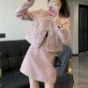 41f46rwjm5L.jpg Women Crop Top Woolen Short Jacket Coat Mini Skirts Sets Pink Two Piece Suits
