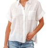 41fI2qk-UpL.jpg Womens Summer Cotton Linen Short Sleeve Button Down Shirt Collared V-Neck Loose Fit Blouse Beach Office Tops