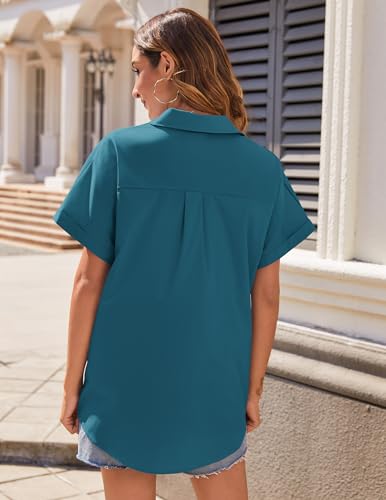 41fUEBEclWL.jpg Women's Button Down Shirts Short Sleeve Casual Oversized Shirts Loose Collared V Neck Blouses