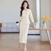 41fVqtu0snL.jpg Women 2 Pieces Set Double Breasted Blazer Elegant A Line Knee Length Slit Stirts Women Work Wear