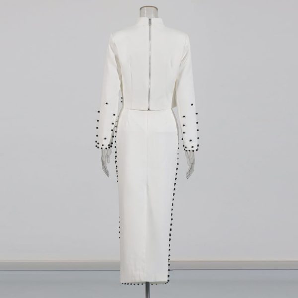 41hQTK0-dL.jpg Women's Skirt Suit Spring Autumn Cropped Stand Collar Long Sleeve Top Slim Fit Skirt 2 Piece Set