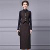 41hiL-Rz6VL.jpg Women Elegant Office and Business Suit V-Neck Long-Sleeved Single-Breasted Tank Skirt 2 Piece Set