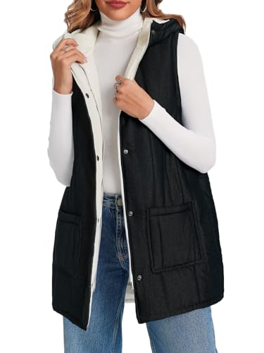 41htyPXO7sL.jpg Womens Long Puffer Vests Outerwear Hooded Button Down Gilet Sleeveless Warm Winter Coats Jackets