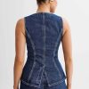 Womens Denim 2 Piece Set Sleeveless Button Down Vest Tops Short Pants Suit Sets