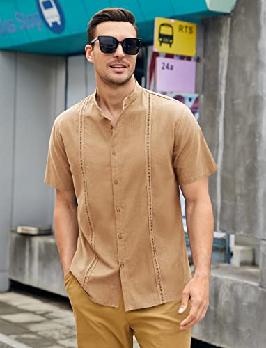 41ic4eFiAqL.jpg Mens Short Sleeve Cuban Camp Guayabera Shirt Linen Cotton Hippie Beach Button Down Shirts