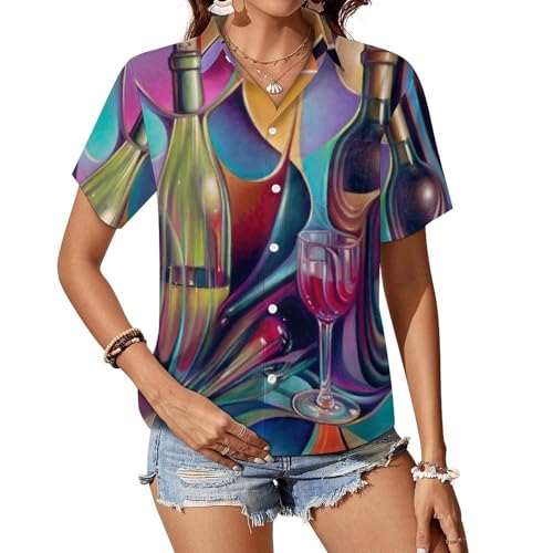 41iidtimPlL.jpg Wine Glasses Women's Button Down Shirts Short Sleeve Casual Summer Blouses Tops