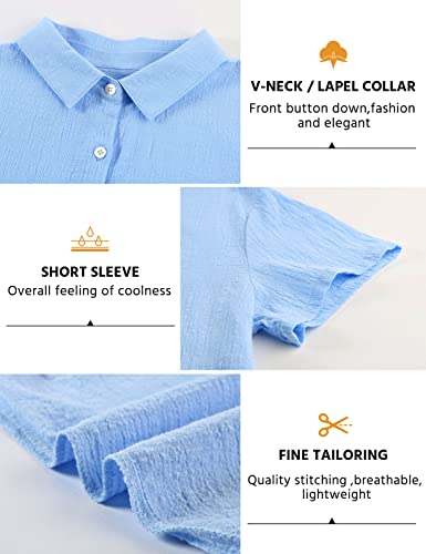 41j9LNM-IEL.jpg Short Sleeve Shirts for Women - Button Down Business Casual Tops Summer Cotton Linen Blouses Breathable V Neck T Shirt