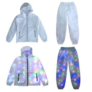 2 Pcs LED Light Up Jacket Men Women Rave Outfit Halloween Festival EDM Party Night Event Costume Neon Glow Clothing
