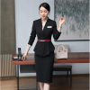 41jnisk8sZL.jpg Women's Solid Color V-Neck Long Sleeve Hidden Buttoned Slim Asymmetric Suit Jacket and Skirt Set