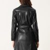 41joSnt4LL.jpg Faux Leather Long Jacket for Women's Notched Lapel Collar PU Trench Coat