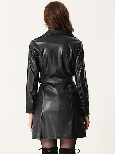 41joSnt4LL.jpg Faux Leather Long Jacket for Women's Notched Lapel Collar PU Trench Coat