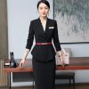41jqlCrxlBL.jpg Women's Solid Color V-Neck Long Sleeve Hidden Buttoned Slim Asymmetric Suit Jacket and Skirt Set