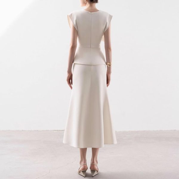 41jzXiN91vL.jpg Women's Skirt Suit Summer French White Sleeveless Top Classic Casual Skirt 2 Piece Set for women