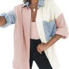 41k0iqEeIYL.jpg Womens Color Block Button Down Shirts Long Sleeve Oversized Boyfriend Blouses Tops