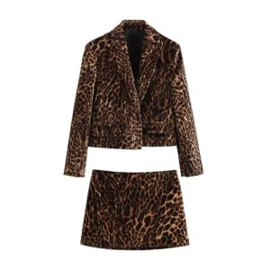 41l7yiLrhCL.jpg Women's Leopard Suit Casual Peak Lapel Jacket and Skirt Two Pieces Set