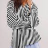 41lHRWh060L.jpg Womens Oversized Striped Button Down Shirts Boyfriend Long Sleeve Collared Work Blouses