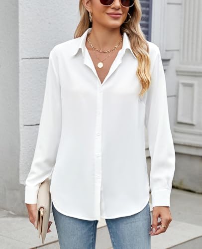 41lzObbZAKL.jpg Womens Long Sleeve Button Down Shirt Ultra-Soft Stretch Wrinkle-Free Work Casual Business Office Blouse