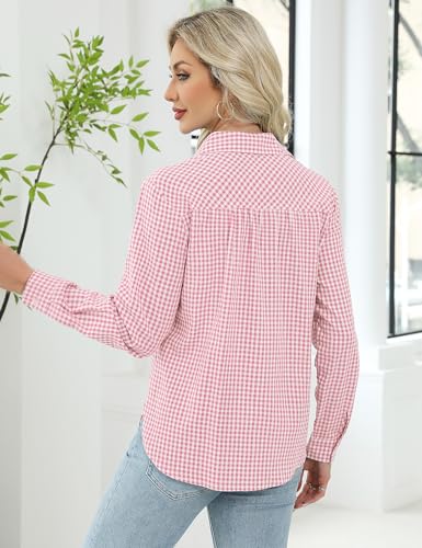 Womens Long Sleeve Button Down Shirts Casual Loose Fit Cotton Collared Blouses