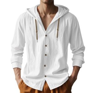 41mPRmDapsL.jpg Men Cotton Linen Long Sleeve Button Down Shirt Summer Casual Hawaiian Beach Tops Lightweight Fashion Hoodies