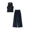 41mZ4zizwgL.jpg Retro Sleeveless Vest Waist Denim Wide Leg Pants Twopiece Suit for Women