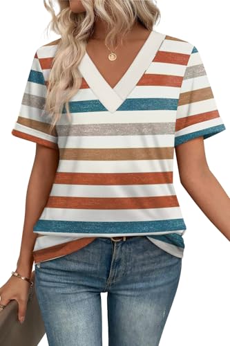 41mn9aBljeL.jpg Womens Summer Tops Short Sleeve Basic Casual V Neck T Shirts Trendy Fashion 2025