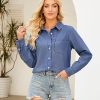 41mpRMIn6zL.jpg Denim Button Down Shirts for Women Long Sleeve Lightweight Western Relaxed Single Pocket Jean Shirt Shacket Top