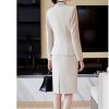 41ntfldehNL.jpg Women Business Suits V-Neck Single Button Slim Fit Formal Blazer Midi Wrap Hip Pencil Skirt 2 Piece Sets