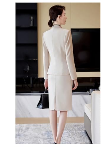 41ntfldehNL.jpg Women Business Suits V-Neck Single Button Slim Fit Formal Blazer Midi Wrap Hip Pencil Skirt 2 Piece Sets