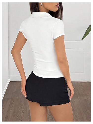 41oJ1WhEsEL.jpg Women's Short Sleeve Button Down Ruched T Shirt Fitted Crop Top