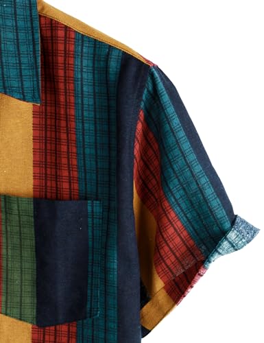 41oZ9w0uVfL.jpg Men's Cotton Linen Vintage Pattern Printed Old Style Shirt Casual Short Sleeve Button Down Retro Shirts