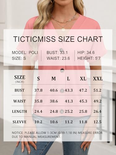 41ogU9HqiRL.jpg Womens Summer Tops Short Sleeve Button Down Shirts Casual V Neck T Shirts Trendy Tunic Tops