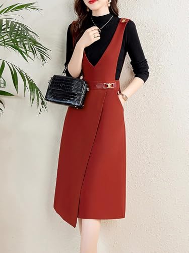 41ok1MXukJL.jpg Sweater, Strap Skirt Suit for Womens Spring and Autumn Style Slim Commuting Vest Dress twopiece Set