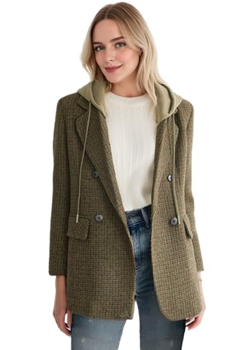 41p6kU0qxxL.jpg 2025 Women's Spring Hooded Blazer Jacket Double-Breasted Oversize Loose Fully-Lined Work Office Suit with Pockets