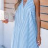 41pM9CmjTfL.jpg Womens Summer Dresses V Neck Sleeveless Striped Button Up Mini Casual Coverup Dress