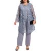 41pU60ShRL.jpg Plus Size Elegant Mother of The Bride Pant Suits Chiffon Pant with Women's Tank Top and Sequin Lace Jacket Evening Gown