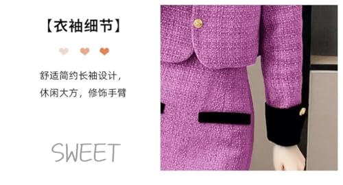 41pVKqHVPmL.jpg Women Vintage Tweed Two Piece Set Short Coat + Bodycon Skirt Suits Winter Elegant 2 Piece