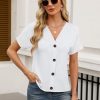 41pzIMA5pjL.jpg Womens Summer Tops Short Sleeve Button Down Shirts Casual V Neck T Shirts Trendy Tunic Tops
