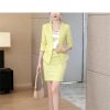 41rJkJeO-qL.jpg Women Pink Business Suit Long Sleeve Blazers Skirt Office Work Wear Elegant Career Two Piece Set