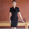41rZRs8-D8L.jpg Women's Solid Color Short-Sleeved V-Neck Single-Breasted Bow-Decorated Suit Skirt Two-Piece Suit